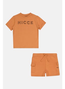 Nicce Toddlers Boy 2 Pieces Brand Logo T-Shirt And Short Set, Orange  - Image 1