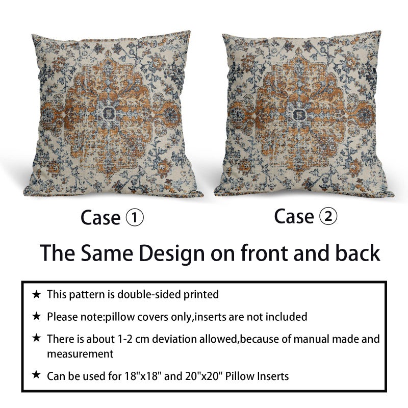 aportt Brown Navy Blue Ethnic Boho Pillow Covers 18X18 Inch Bohemian Carpet Vintage Pillow Cases Gold Black Tan Floral Throw Pillow Set of 2 Home Decor for Room Bedroom Outdoor Porch Patio Cushion - Image 5