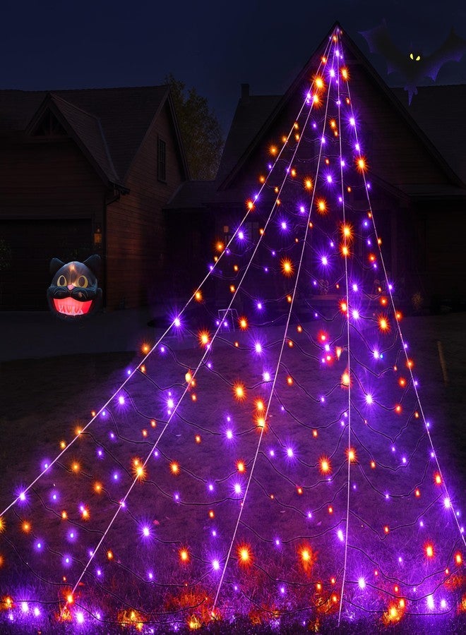 BlcTec Halloween Decorations Outdoor Huge Spider Web Decorations, 19.7ft x 14.7ft Sturdy Lighted White Spider Web with 250 LED Purple Orange Lights, 8 Modes, Timer, Waterproof for Outdoor Decor - Image 1