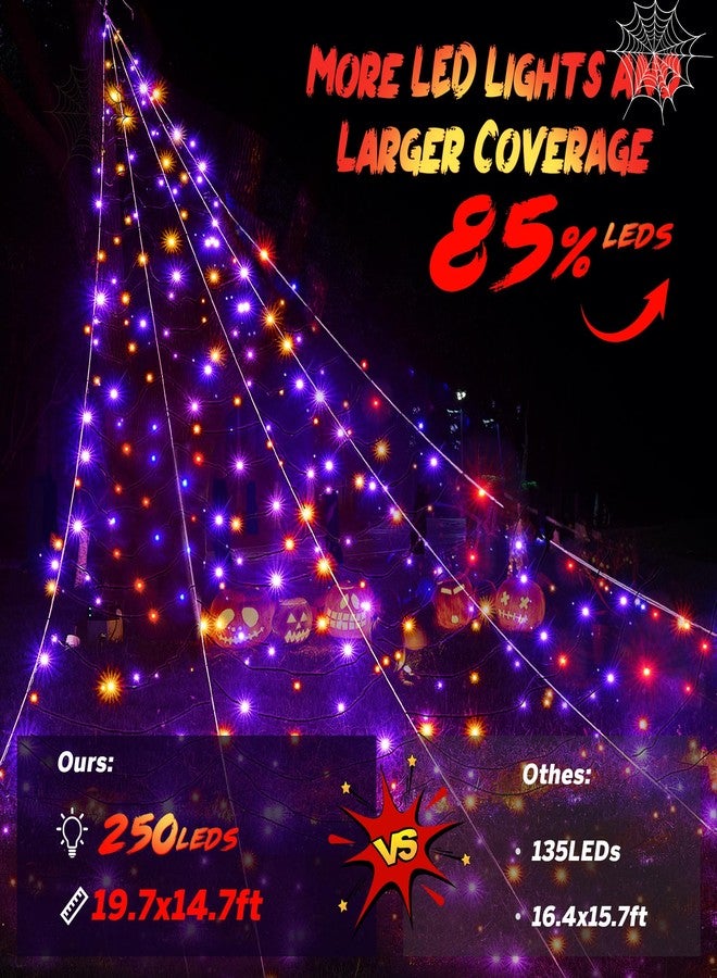 BlcTec Halloween Decorations Outdoor Huge Spider Web Decorations, 19.7ft x 14.7ft Sturdy Lighted White Spider Web with 250 LED Purple Orange Lights, 8 Modes, Timer, Waterproof for Outdoor Decor - Image 2