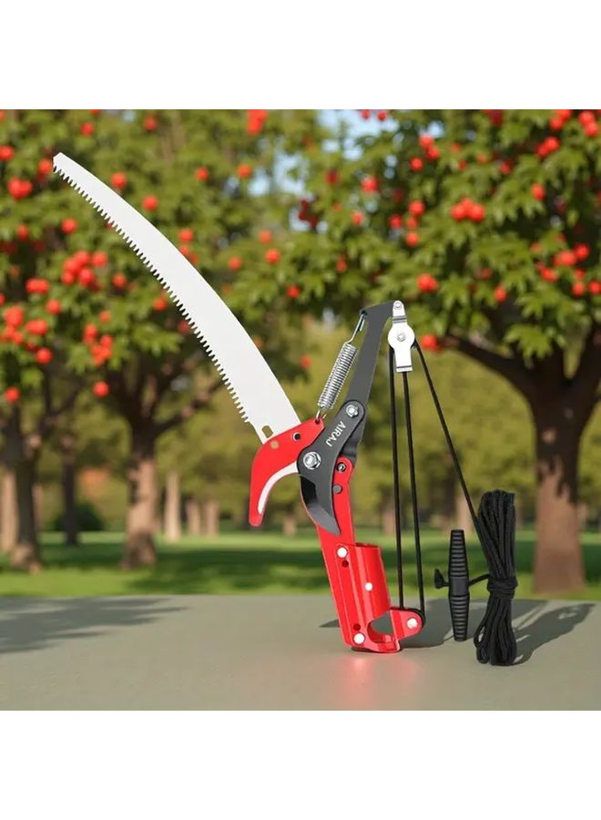 Red Heavy Duty Manual Pruning Saw Adjustable Pulley System Sharp Stainless Steel Blade - Image 3