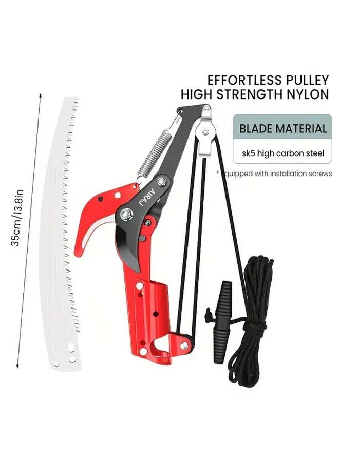 Red Heavy Duty Manual Pruning Saw Adjustable Pulley System Sharp Stainless Steel Blade - Image 5