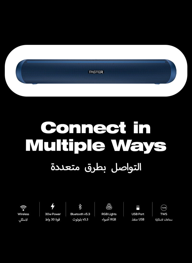 Faster NEXON Z30 Portable 30W Bluetooth Speaker - Wireless Speaker for PC, Laptop, TV, Smartphone & Tablet - Mini Home Theater with Surround Sound - USB/Aux/TF Card Support, Plug & Play - Deep Rich Powerful Sound (Blue) - Image 4