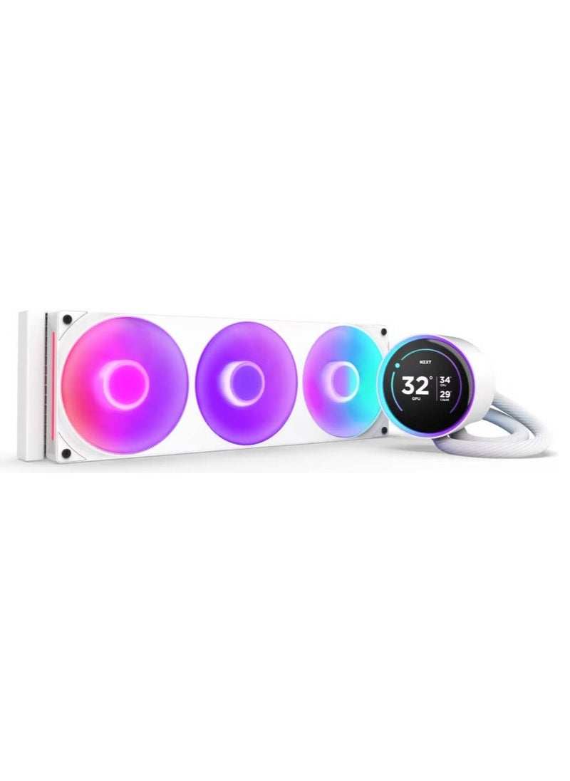 NZXT Kraken Elite 360 RGB (2024) AIO Liquid CPU Cooler, 360mm Radiator, 2.72" IPS 60Hz LCD Display, F360 RGB Core Fan, 75.12 CFM Airflow, 2400 RPM Fan Speed, Fluid Dynamic Bearing, White | RL-KR36E-W2  - Image 1