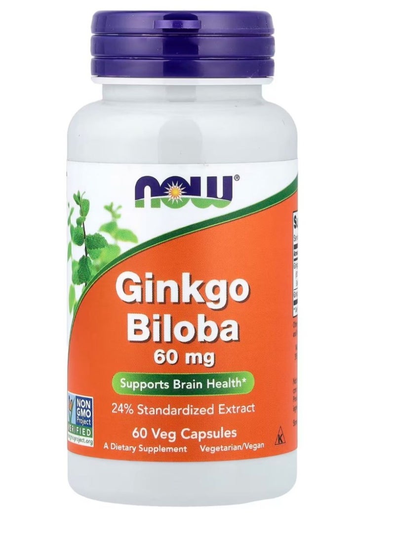 Now Ginkgo Biloba 60mg Veg Capsules, Pack of 60's - Image 1