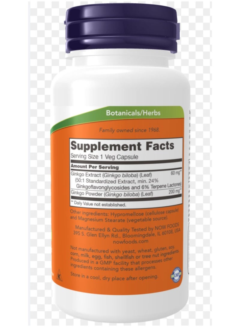Now Ginkgo Biloba 60mg Veg Capsules, Pack of 60's - Image 2