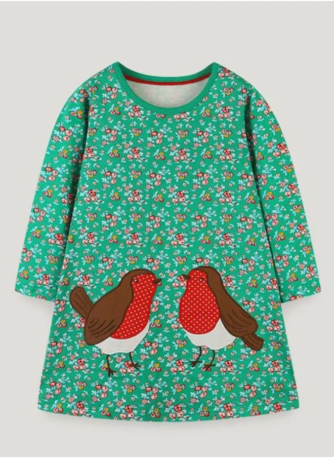 YUNIQEE Green A-Line Crew Neck Printed Dress