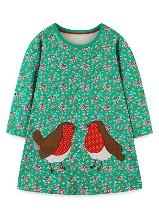 YUNIQEE Green A-Line Crew Neck Printed Dress
