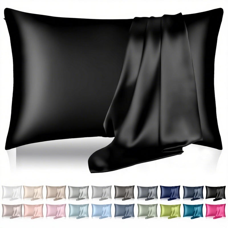 Silk Pillowcase for Hair and Skin Mulberry Silk Pillow Cases Queen Size Smooth Anti Acne Cooling Beauty Sleep Both Sides Natural Silk Satin Pillowcases with Hidden Zipper Gifts for Women Men Black