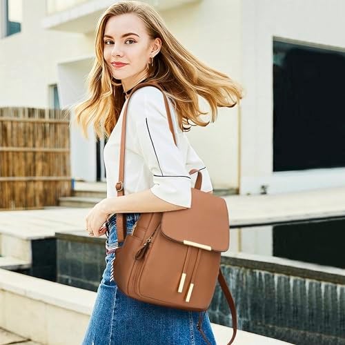 KKXIU Trendy Leather Backpack Purse for Women and Ladies Shoulder Travel Daypacks Bags (A-Brown) - Image 2