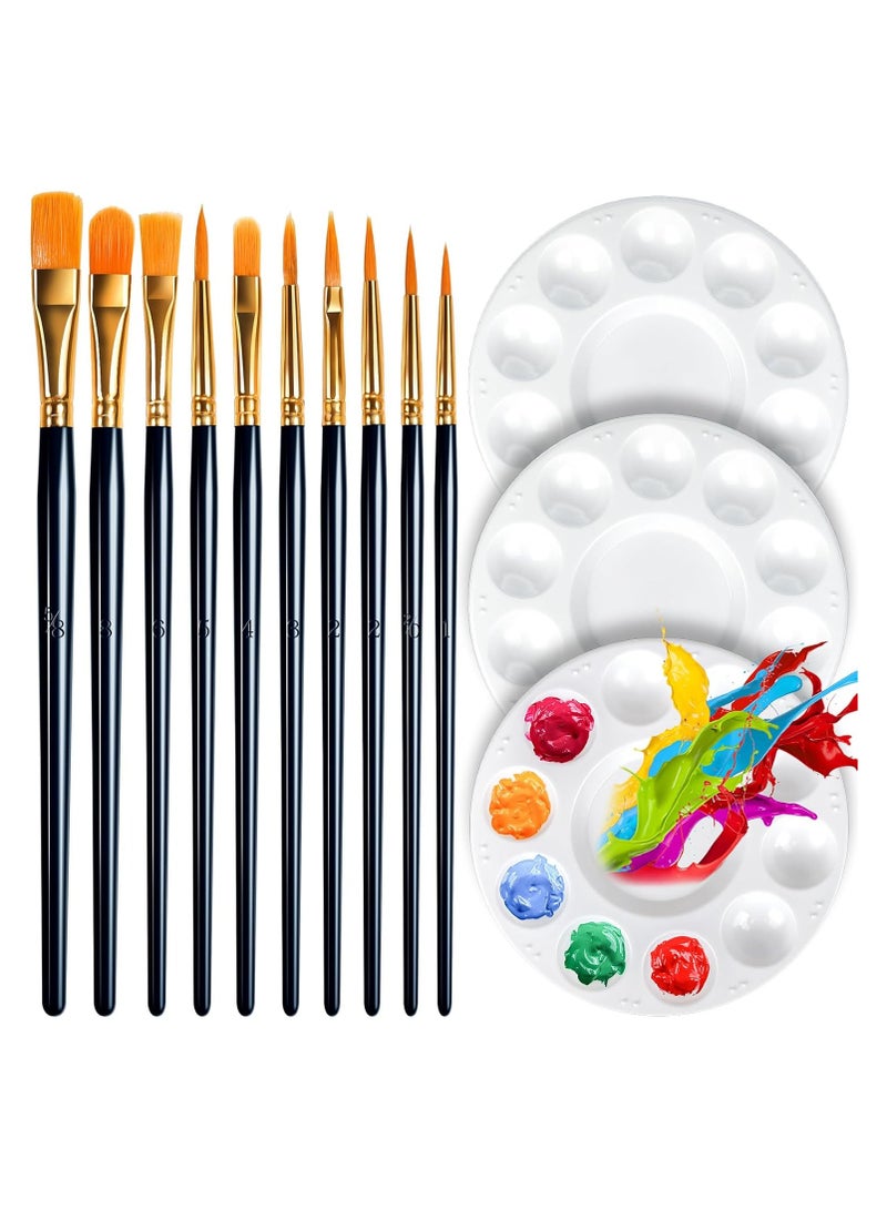 Paint Brushes Set, 10pcs Nylon Hair Brush With 3pcs Round Paint Trays, Artist Brushes for for Acrylic, Watercolor, Oil, Gouache, Tempera,Rock and Body Painting, Black - Image 1
