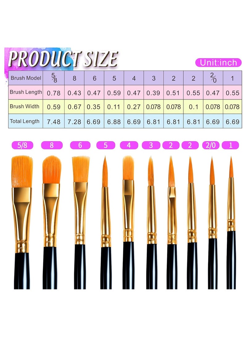 Paint Brushes Set, 10pcs Nylon Hair Brush With 3pcs Round Paint Trays, Artist Brushes for for Acrylic, Watercolor, Oil, Gouache, Tempera,Rock and Body Painting, Black - Image 2