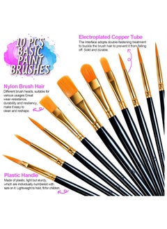 Generic Paint Brushes Set, 10pcs Nylon Hair Brush With 3pcs Round Paint Trays, Artist Brushes for for Acrylic, Watercolor, Oil, Gouache, Tempera,Rock and Body Painting, Black  - Image 3
