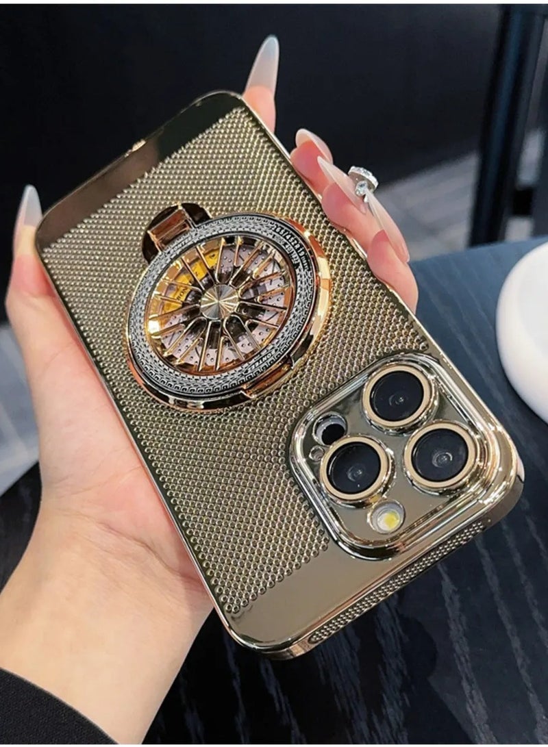 Genric And Innovative Universal Back Cover For IPhone 14 Pro Max With Stand In Gold - Image 4