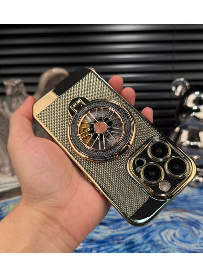 Genric And Innovative Universal Back Cover For IPhone 14 Pro Max With Stand In Gold - Image 5