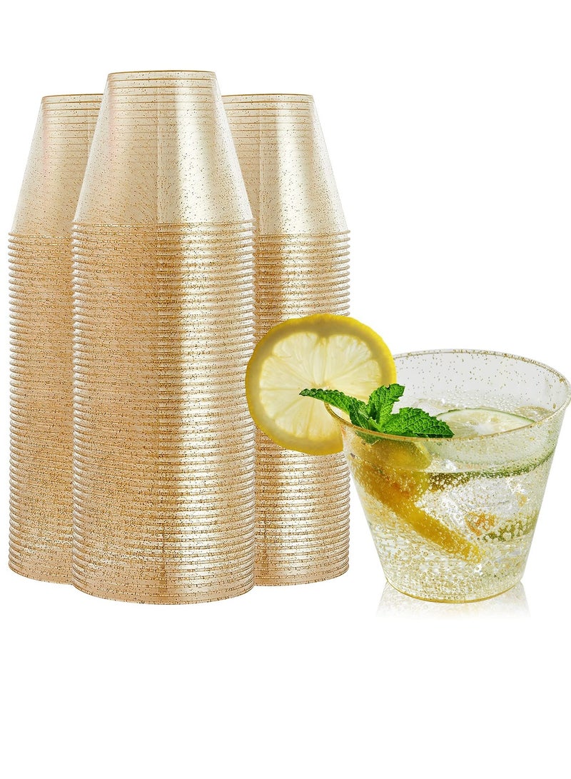 كيلا مجموعة من 50 كوبًا بلاستيكيًا لامعًا ذهبيًا، أكواب بلاستيكية شفافة سعة 9 أونصات، أكواب بلاستيكية صلبة فاخرة للاستخدام مرة واحدة مع بريق ذهبي، أكواب زفاف فاخرة وأكواب حفلات أنيقة، قابلة لإعادة التدوير وخالية من مادة BPA - Image 1