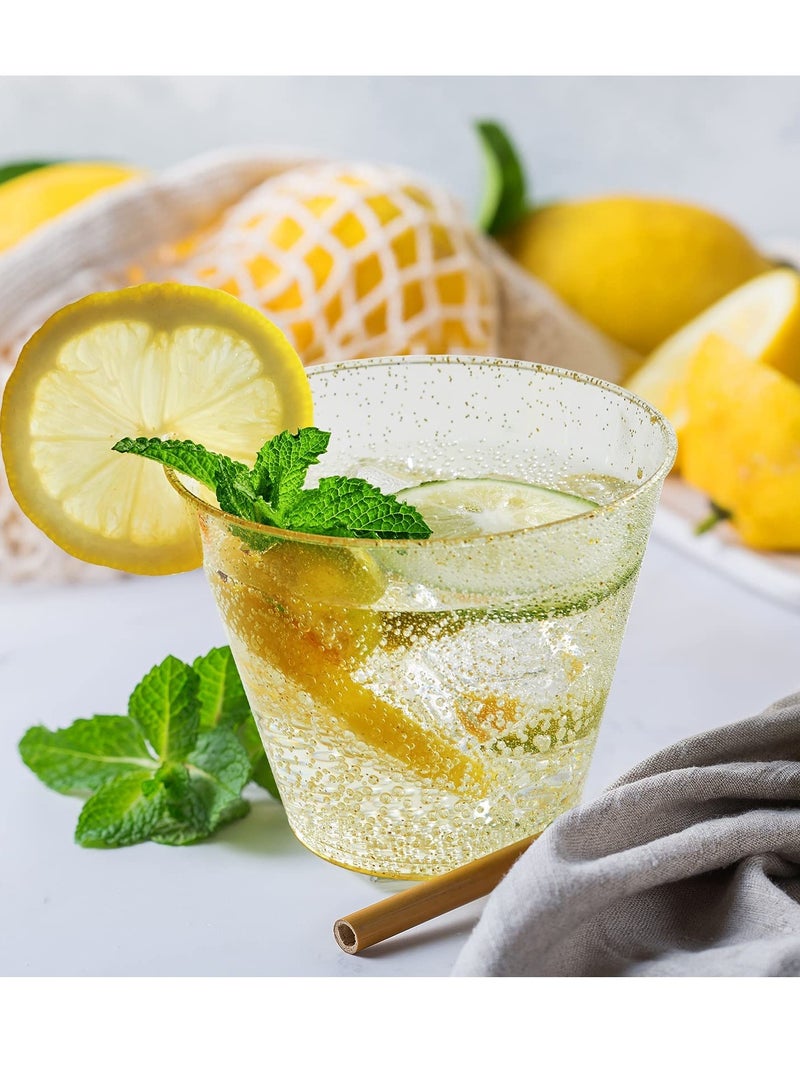 كيلا مجموعة من 50 كوبًا بلاستيكيًا لامعًا ذهبيًا، أكواب بلاستيكية شفافة سعة 9 أونصات، أكواب بلاستيكية صلبة فاخرة للاستخدام مرة واحدة مع بريق ذهبي، أكواب زفاف فاخرة وأكواب حفلات أنيقة، قابلة لإعادة التدوير وخالية من مادة BPA - Image 2