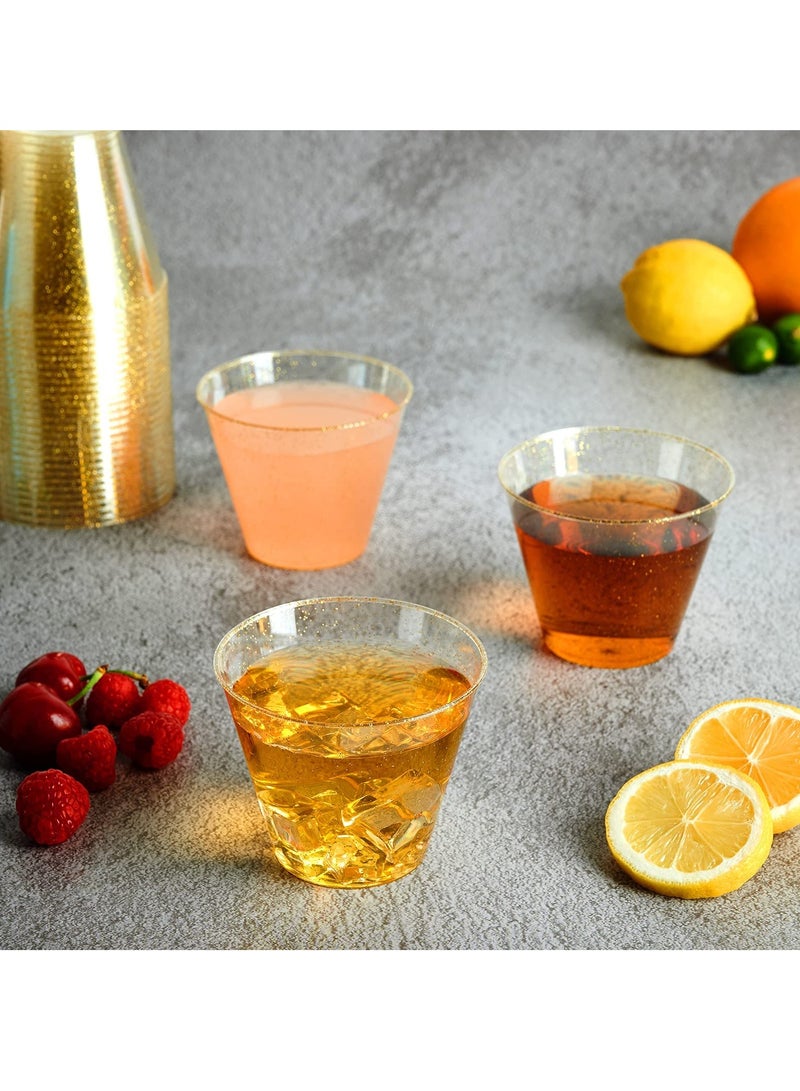 كيلا مجموعة من 50 كوبًا بلاستيكيًا لامعًا ذهبيًا، أكواب بلاستيكية شفافة سعة 9 أونصات، أكواب بلاستيكية صلبة فاخرة للاستخدام مرة واحدة مع بريق ذهبي، أكواب زفاف فاخرة وأكواب حفلات أنيقة، قابلة لإعادة التدوير وخالية من مادة BPA - Image 4