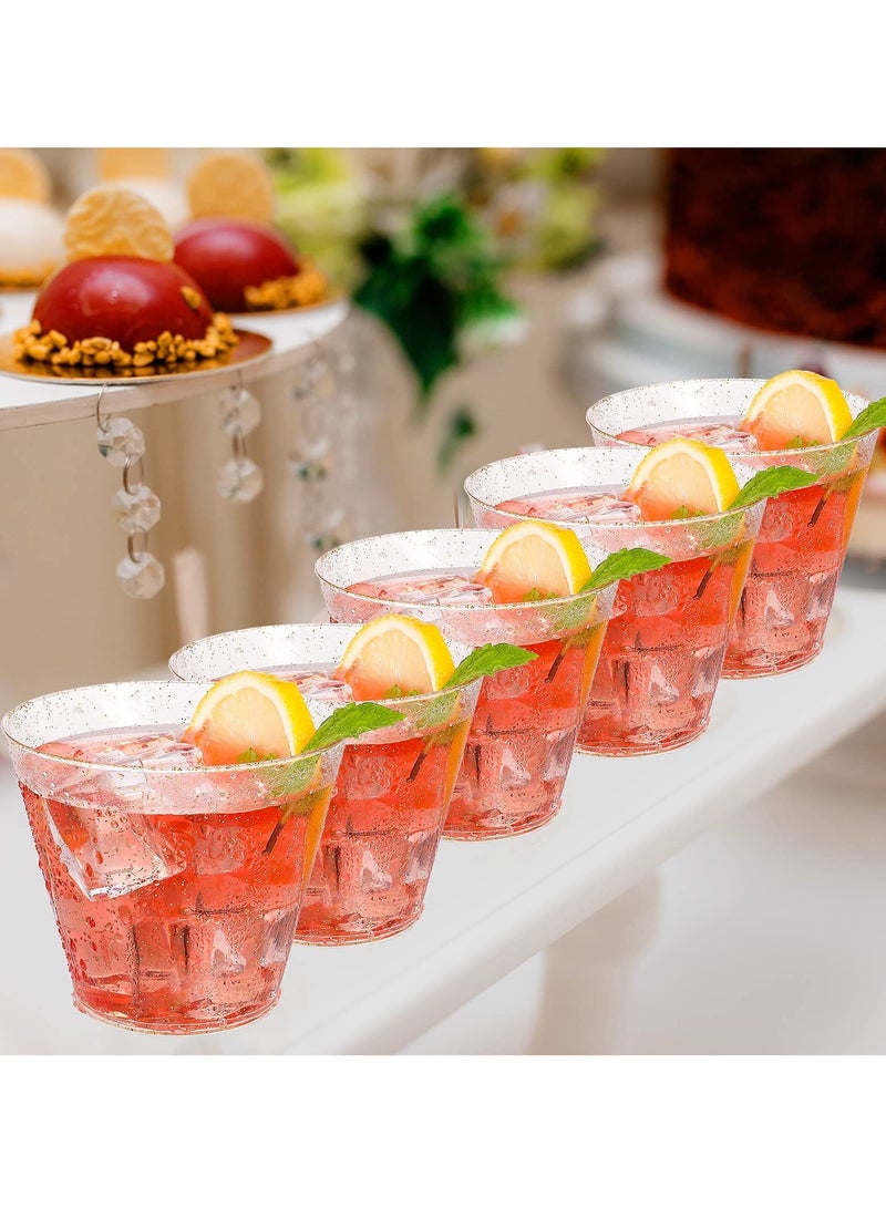 كيلا مجموعة من 50 كوبًا بلاستيكيًا لامعًا ذهبيًا، أكواب بلاستيكية شفافة سعة 9 أونصات، أكواب بلاستيكية صلبة فاخرة للاستخدام مرة واحدة مع بريق ذهبي، أكواب زفاف فاخرة وأكواب حفلات أنيقة، قابلة لإعادة التدوير وخالية من مادة BPA - Image 3