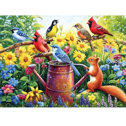 DAGIRT 500 Piece Puzzles for Adults Flowers Garden Puzzles Birds Squirrels Jigsaw Puzzles 500 Pieces Challenging Jigsaw Puzzles Great for Birthday Party Gathering Finished Size is 205 x 15 in - Image 1