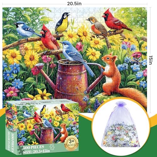 DAGIRT 500 Piece Puzzles for Adults Flowers Garden Puzzles Birds Squirrels Jigsaw Puzzles 500 Pieces Challenging Jigsaw Puzzles Great for Birthday Party Gathering Finished Size is 205 x 15 in - Image 5