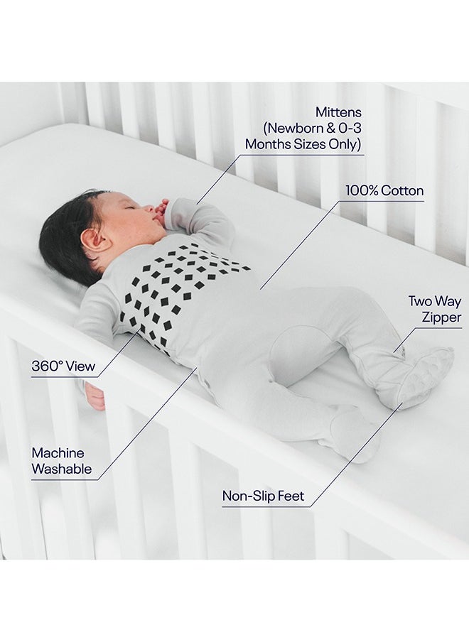 Nanit Breathing Wear Baby Pajamas – 100% Cotton, Double Zipper, Footed Pjs With Mitten Cuffsworks With Pro Baby Monitor To Track Breathing Motion Sensor - Free, Size 0M Newborn, Pebble Grey  - Image 5