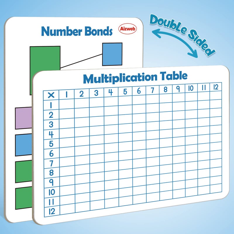Aizweb Dry Erase Multiplication Chart Whiteboard, 9" x 12" Multiplication Table Double-Sided Times Table, Math Manipulatives White Board for Kids Students, Classroom and Home, Small White Board Dry Erase - Image 2