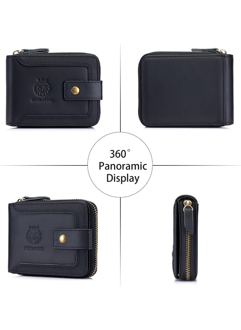 Genuine Leather Wallet for Men RFID Blocking Card Holder Wallet with Zipper Coin Pocket ID Window(Black) - Image 3