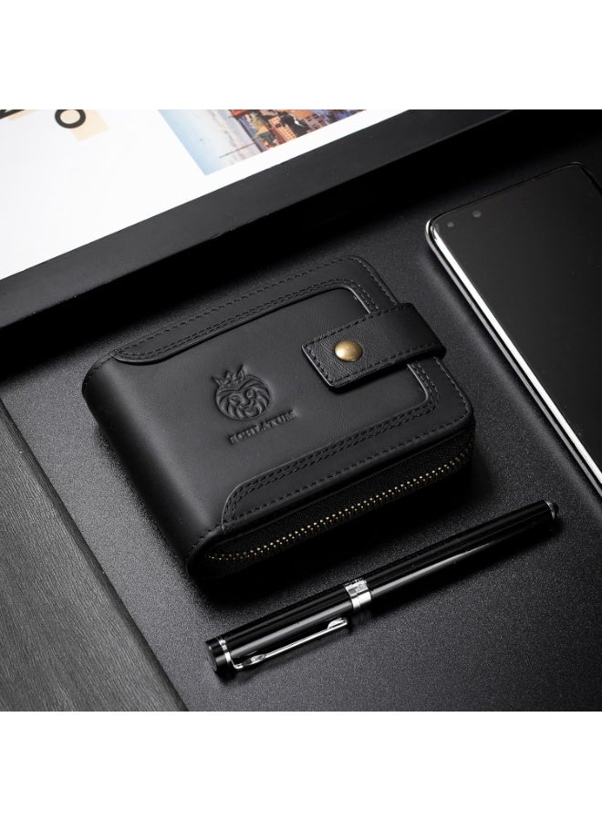 Genuine Leather Wallet for Men RFID Blocking Card Holder Wallet with Zipper Coin Pocket ID Window(Black) - Image 2