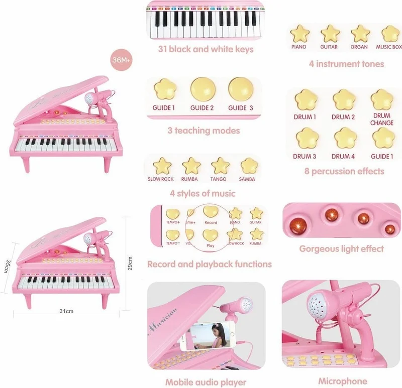 Vardem Oyuncak BAO-1504B 31 Keys Mini Piano Mp3 -Vardem
