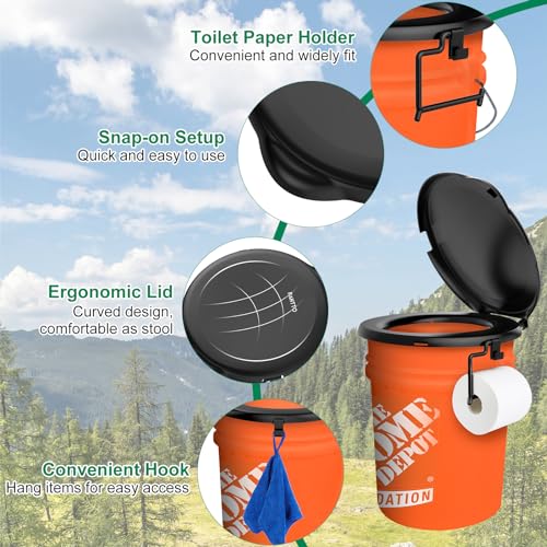 PAHTTO Portable Toilet for 5 Gal Buckets, Snap-on Seat with Lid - Including Storage & Disposable Bags, Ideal for Camping, Hiking, Emergencies, Cars, Boats - Image 2