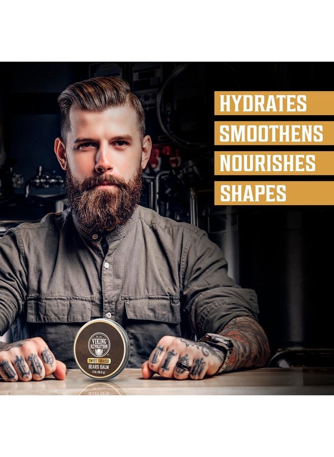 Viking Revolution - Sweet Tobacco Beard Balm - Beard Butter With Argan Oil, Beard Softener For Men With Jojoba Oil - Beard Moisturizer For Men With Beeswax - Beard Wax For Men (2Oz, 1 Pack) - Image 1