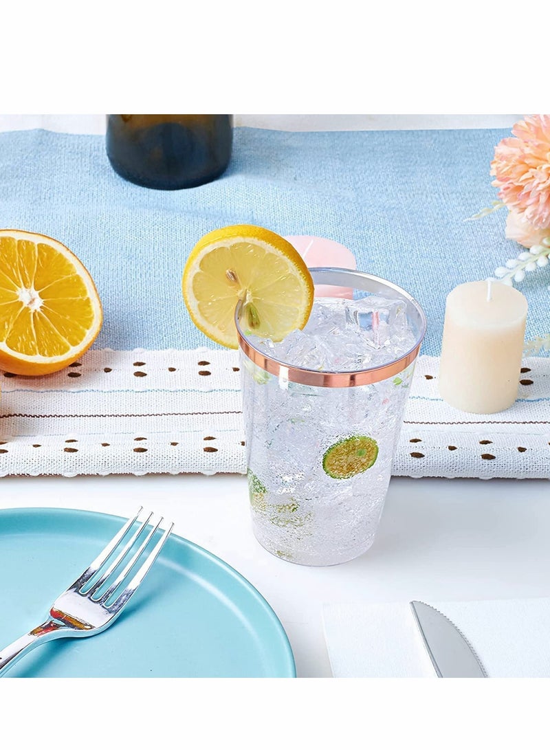 SOLARAE Rose Gold Rimmed Plastic Cup, 20Pack 10oz Clear Plastic Cups Tumblers, Fancy Disposable Hard Plastic Cups with Gold Rim for Wedding Cups Elegant Party Cup - Image 2