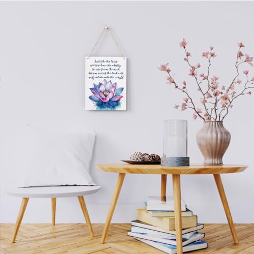 BELLOWDEER Inspirational Wall Art Just Like a Lotus We Too Have the Ability to Rise Wooden Hanging Sign Motivational Gifts Rustic Lotus Flower Wall Decor for Home Office Nursery Bedroom Decoration 8x10 Inches - Image 2
