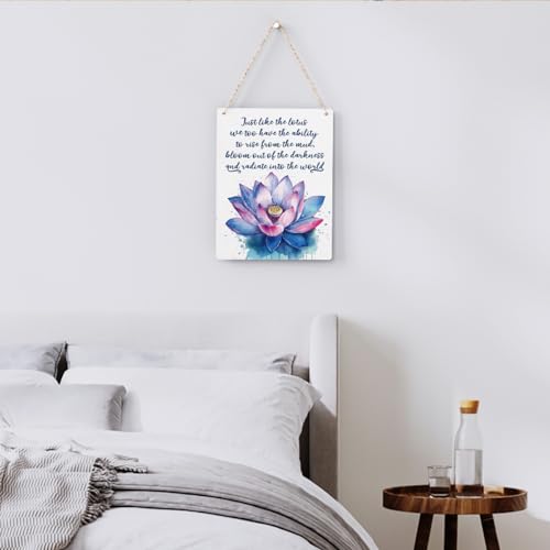 BELLOWDEER Inspirational Wall Art Just Like a Lotus We Too Have the Ability to Rise Wooden Hanging Sign Motivational Gifts Rustic Lotus Flower Wall Decor for Home Office Nursery Bedroom Decoration 8x10 Inches - Image 3