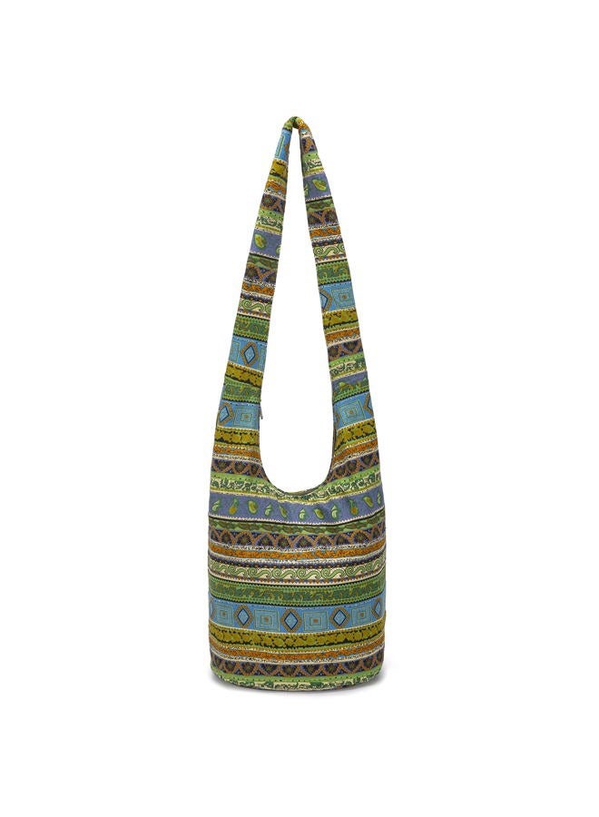 Coton Pose Women Shoulder Handbags Fashion canvas Hippie Crossbody Bags Bohemian Animal Prints Hobo Bags (Green-Yellow) - Image 1