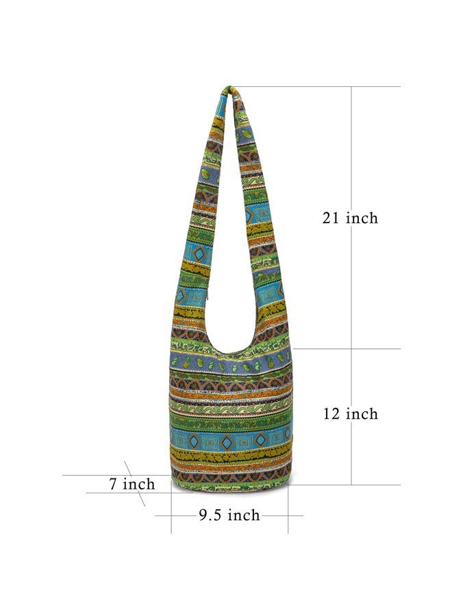 Coton Pose Women Shoulder Handbags Fashion canvas Hippie Crossbody Bags Bohemian Animal Prints Hobo Bags (Green-Yellow) - Image 3