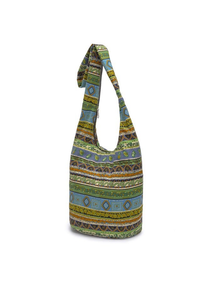 Coton Pose Women Shoulder Handbags Fashion canvas Hippie Crossbody Bags Bohemian Animal Prints Hobo Bags (Green-Yellow) - Image 2