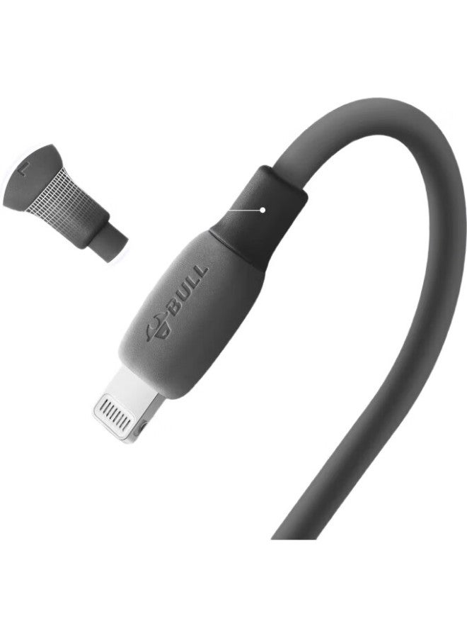 Bull Mfi Certified Apple Fast Charging Cable, Silicone Skin-Friendly, Compatible With Iphone 14/13, Ipad, 20W/30W Charger, Type-C Apple Data Cable, Pebble Gray - Image 1