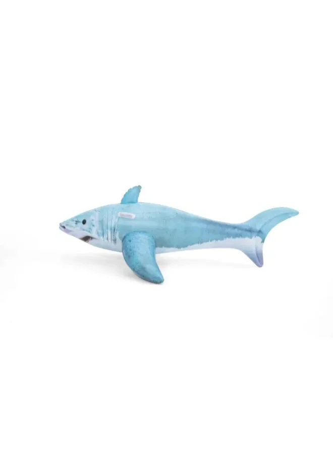 بست واي Bestway Realistic Shark Ride-On Inflatable Pool Float, 6 ft x 40 in (1.83 m x 1.02 m), Large Shark Water Rider with Heavy-Duty Handles, Durable PVC Float for Kids Ages 3+