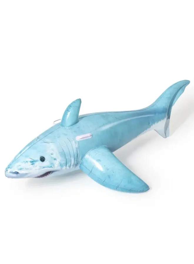 بست واي Bestway Realistic Shark Ride-On Inflatable Pool Float, 6 ft x 40 in (1.83 m x 1.02 m), Large Shark Water Rider with Heavy-Duty Handles, Durable PVC Float for Kids Ages 3+