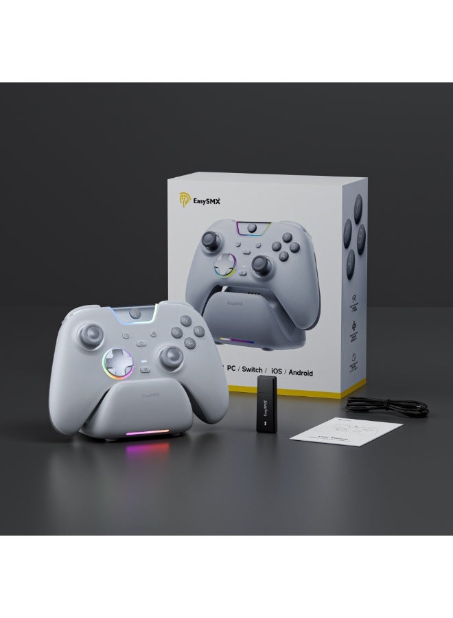 EasySMX Professional Gamepad EasySMX X05 Pro Wireless Game Controller with Charging Dock for PC/Switch/Steam/iOS/Android/Android TV BOX with Dual-Mode Impulse Triggers, Hall Joysticks, Ergonomic Skin-Like Grip, Quiet-Touch Low-Noise Buttons, 1000Hz Polling, 2 Programmable Buttons, RGB, 1000mAh Battery - Image 3