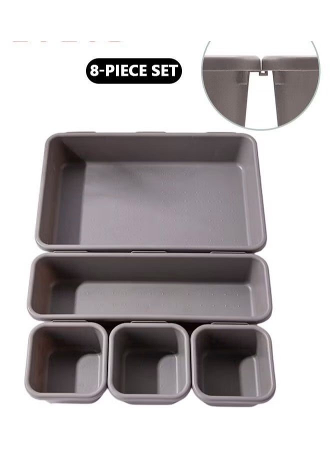 EETU Desk Drawer Organizer,8-Piece Interlocking Drawer Organizers Storage Bins Container For Kitchen Utensils Bathroom,Makeup,Jewelries,Medicine - Image 5
