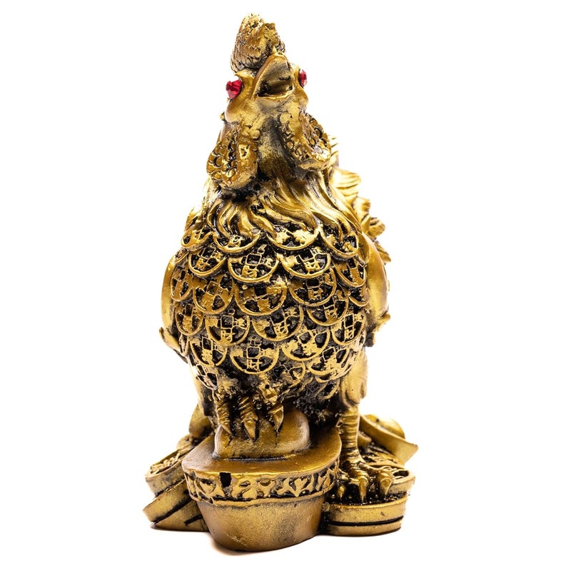 Plus Value Vastu Feng Shui Rooster Statue on Coins for Good Luck Fortune Harmony Protection Politicking Backbiting Jealousy Home Office Positivity Table Desk Decor Showpiece 4 x 3 Inches Gold - Image 2