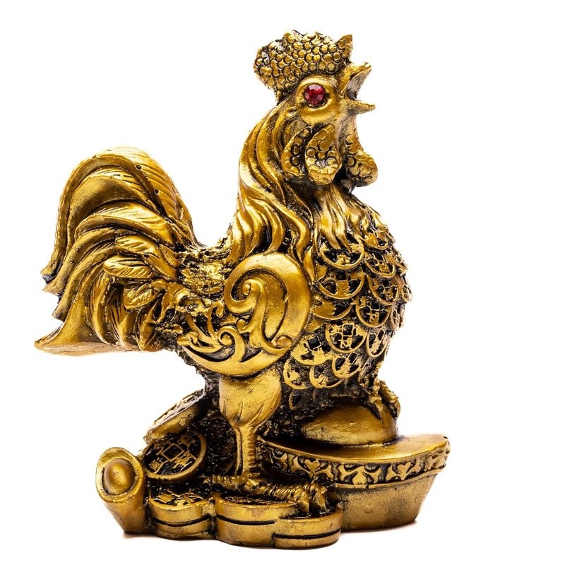 Plus Value Vastu Feng Shui Rooster Statue on Coins for Good Luck Fortune Harmony Protection Politicking Backbiting Jealousy Home Office Positivity Table Desk Decor Showpiece 4 x 3 Inches Gold - Image 1
