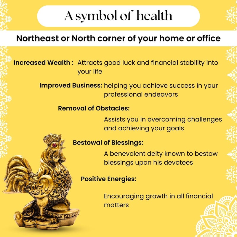 Plus Value Vastu Feng Shui Rooster Statue on Coins for Good Luck Fortune Harmony Protection Politicking Backbiting Jealousy Home Office Positivity Table Desk Decor Showpiece 4 x 3 Inches Gold - Image 3