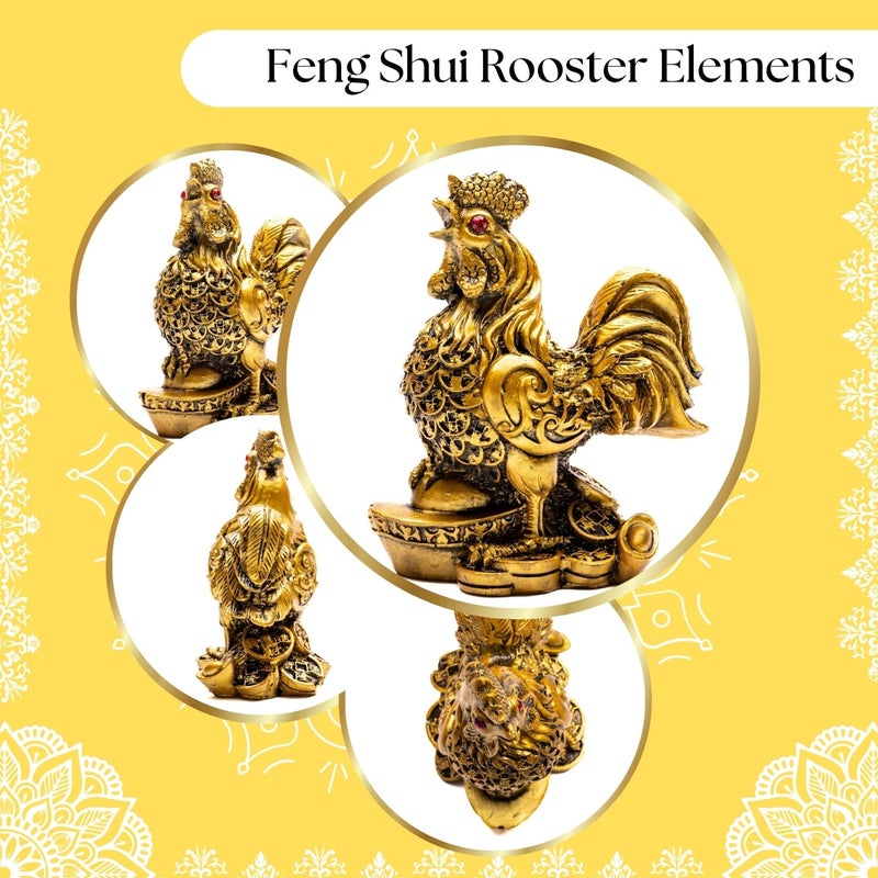 Plus Value Vastu Feng Shui Rooster Statue on Coins for Good Luck Fortune Harmony Protection Politicking Backbiting Jealousy Home Office Positivity Table Desk Decor Showpiece 4 x 3 Inches Gold - Image 4