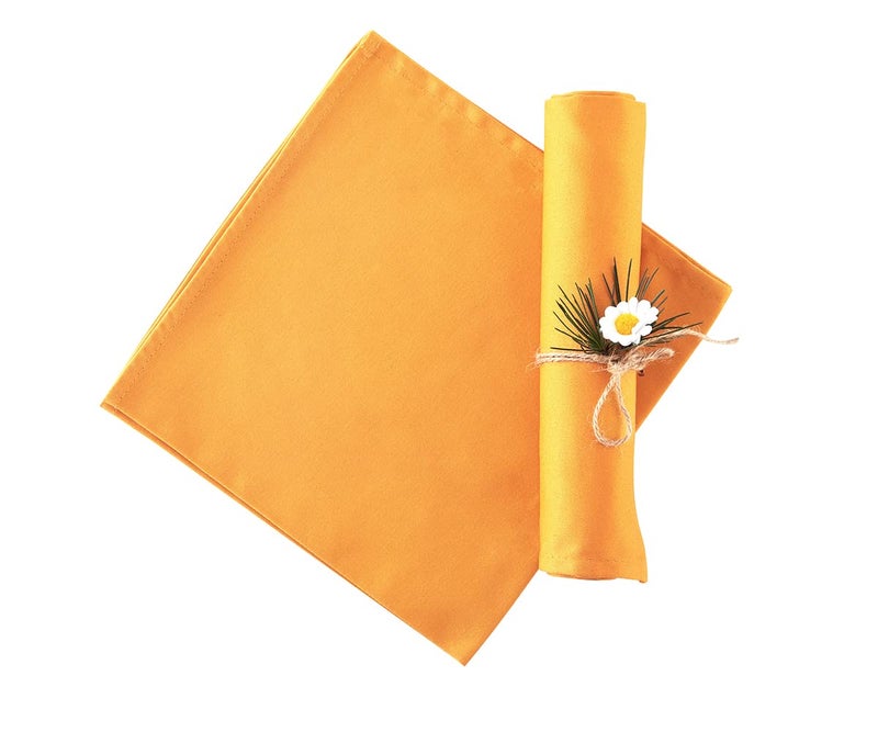Gold Cloth Napkins Set of 12 Cotton Matching Pumpkins Pines Soft Comfortable Reusable 18x18 Harvest Gold