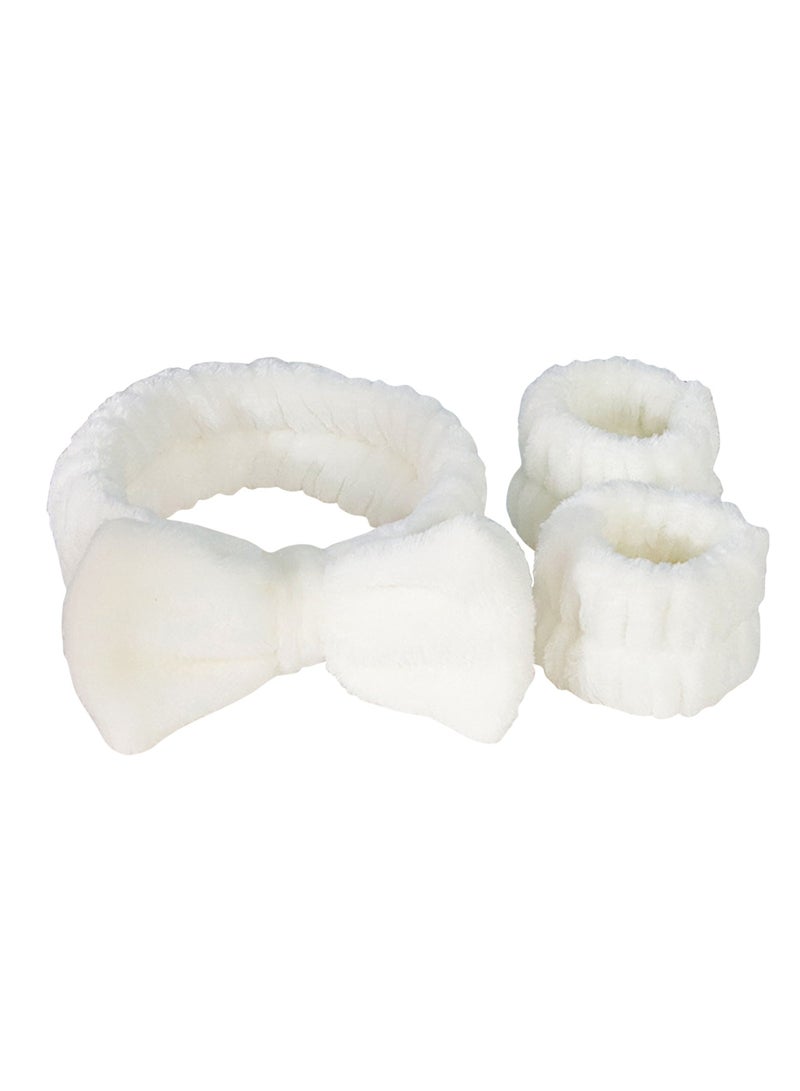 Bow tie headband Wrist strap Female face water absorbent coral velvet headband wrist strap a set - Image 1