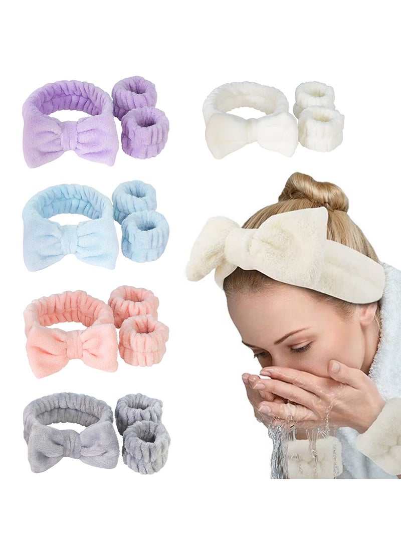 Bow tie headband Wrist strap Female face water absorbent coral velvet headband wrist strap a set - Image 2